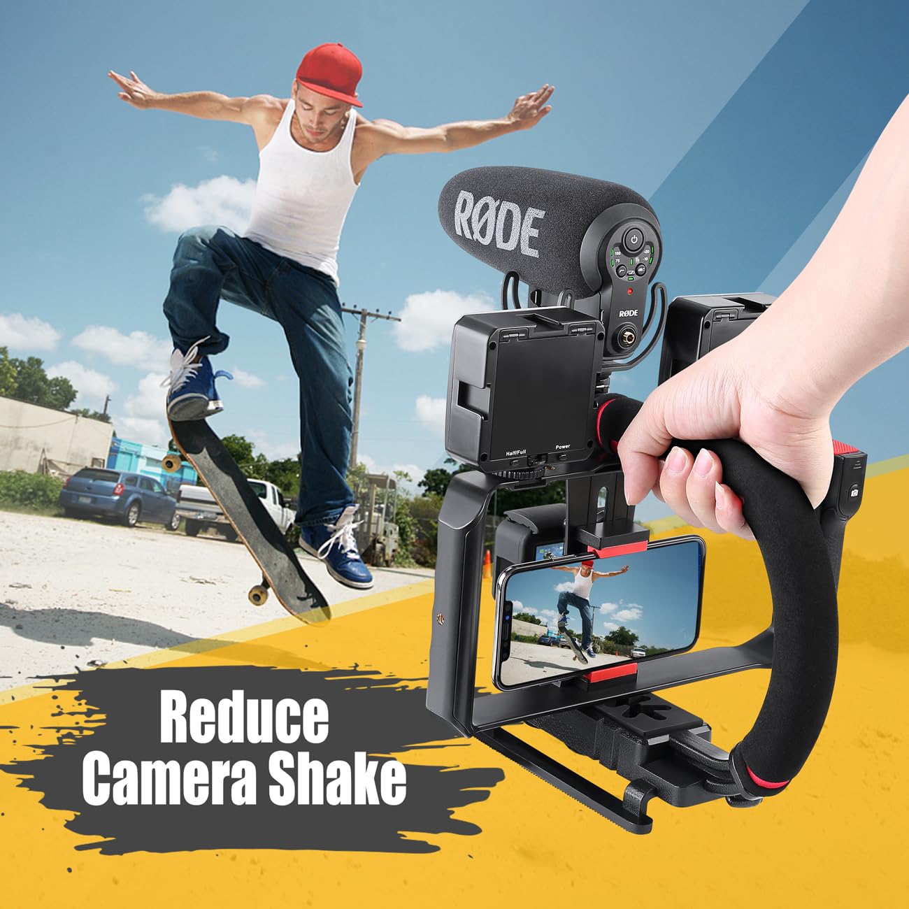Zeadio Smartphone Camera Stabilizer, Portable Handle Grip Video Action Handheld Stabilizer, Fits for All Camcorder, Camera, Action Camera, DSLR and All iPhone and Android Smartphones, Black - Image 2