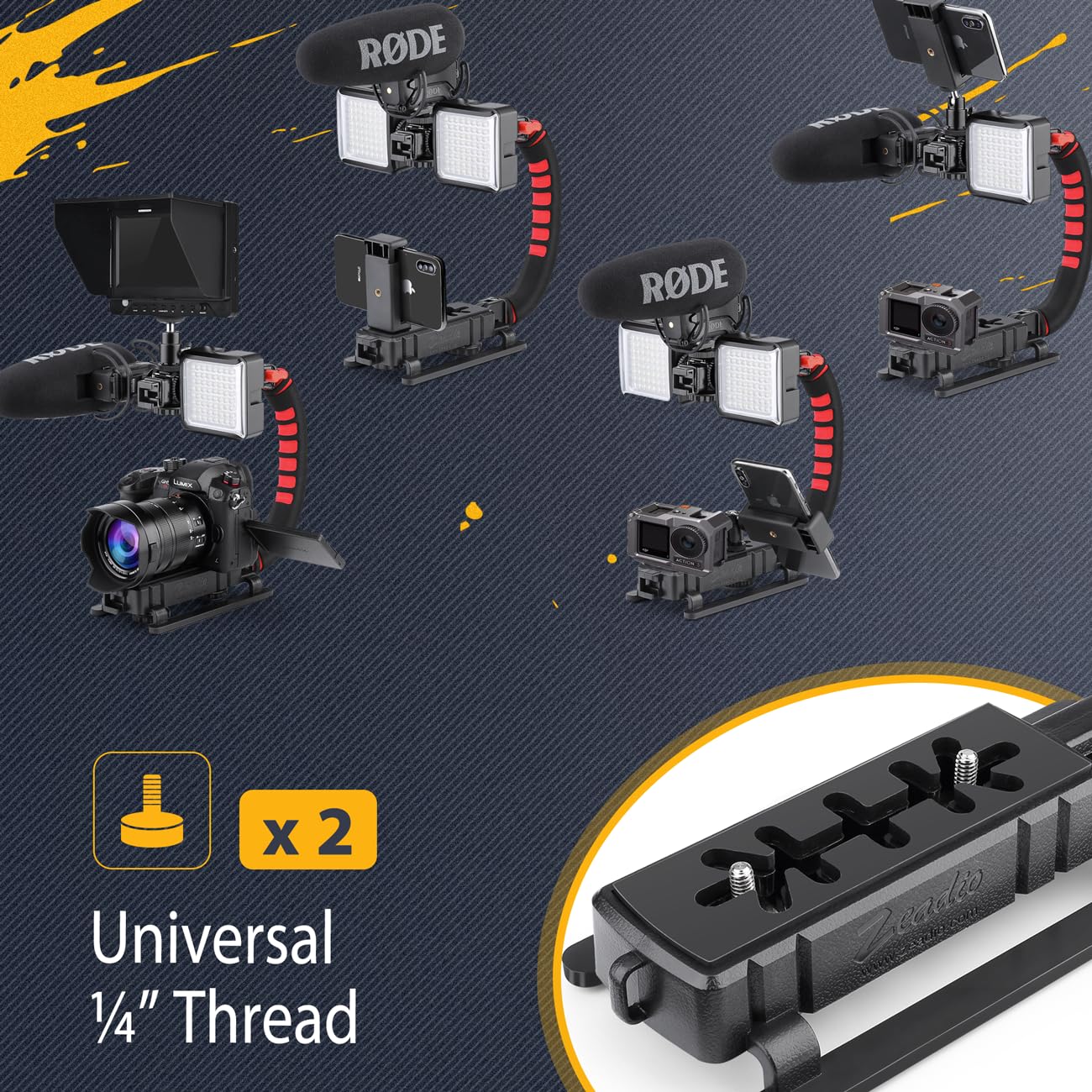 Zeadio Smartphone Camera Stabilizer, Portable Handle Grip Video Action Handheld Stabilizer, Fits for All Camcorder, Camera, Action Camera, DSLR and All iPhone and Android Smartphones, Black - Image 5