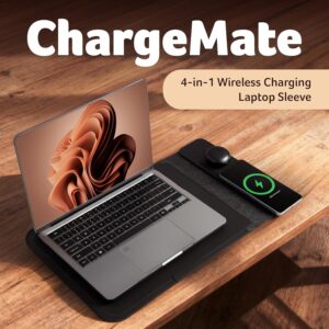Acer ChargeMate 4-in-1 Wireless Charging Laptop Sleeve for 13" - 16" Laptops | Qi Fast Charging Pad for Phone & Earbuds | Mousepad | Height Adjustable Flap | Magnetic Closure | Waterproof (Black)