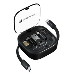 Portronics Snapcase 2 60W Multifunctional Fast Charging Data Cable Kit With Retractable Cable, Conversion Set USB A & Type C to Male Micro/Lightnings Storages Eject Pin