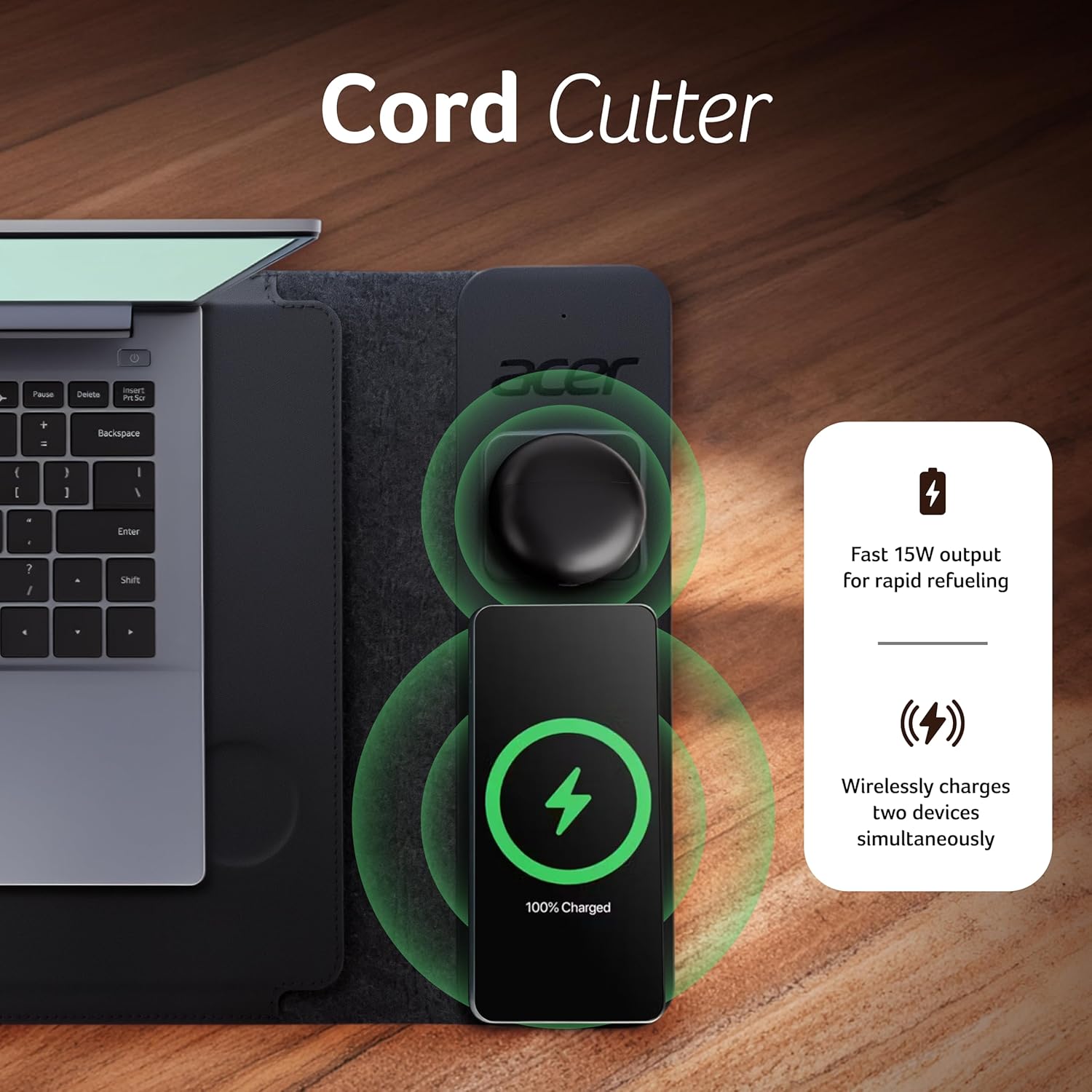 Acer ChargeMate 4-in-1 Wireless Charging Laptop Sleeve for 13" - 16" Laptops | Qi Fast Charging Pad for Phone & Earbuds | Mousepad | Height Adjustable Flap | Magnetic Closure | Waterproof (Black) - Image 5