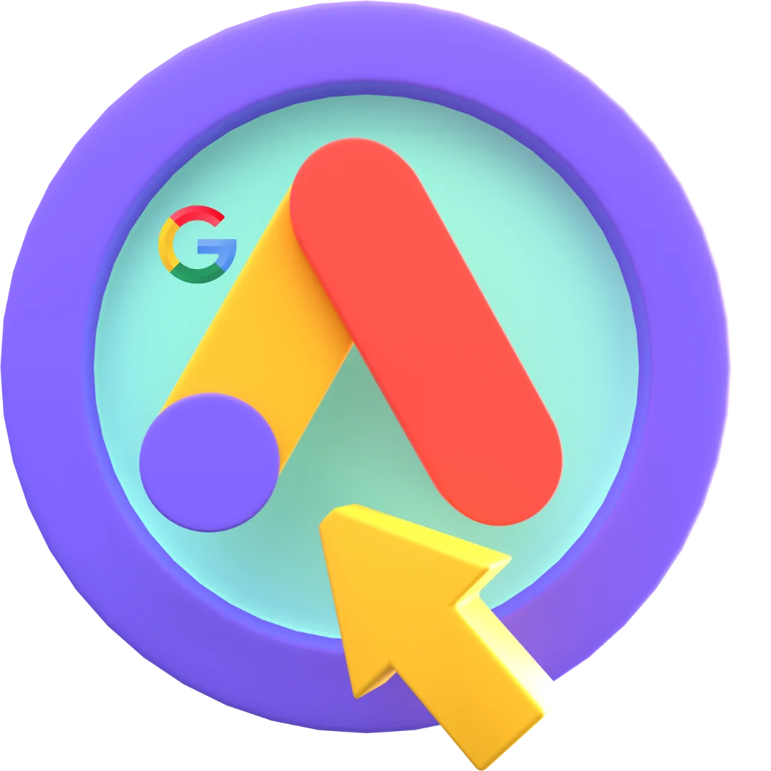 Google Ads logo with cursor arrow, representing pay-per-click advertising and online ad campaigns.