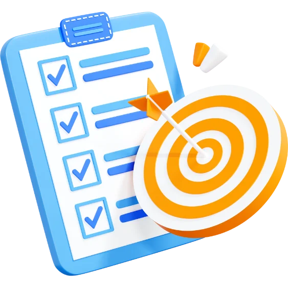 Checklist with checkmarks and target symbol representing goal setting, task completion, and achieving objectives.