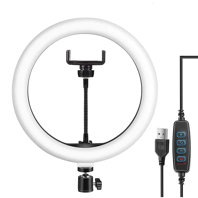 Digitek 14 inch LED ring light with mobile holder, adjustable brightness, and USB control for video making and photography