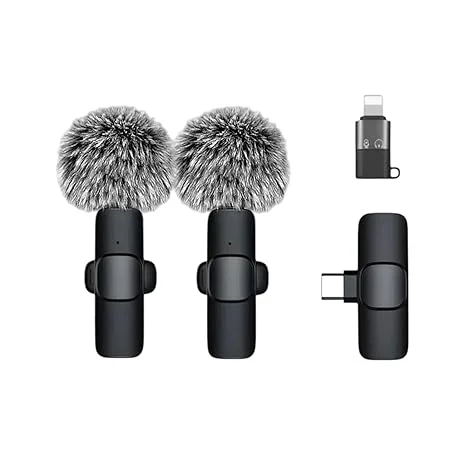 Sensyne AI K9 wireless microphone with noise reduction and furry windscreen for mobile recording