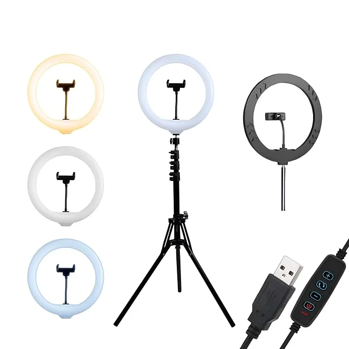 Digitek 14 inch ring light with mobile holder, adjustable brightness, and USB control for video making and photography