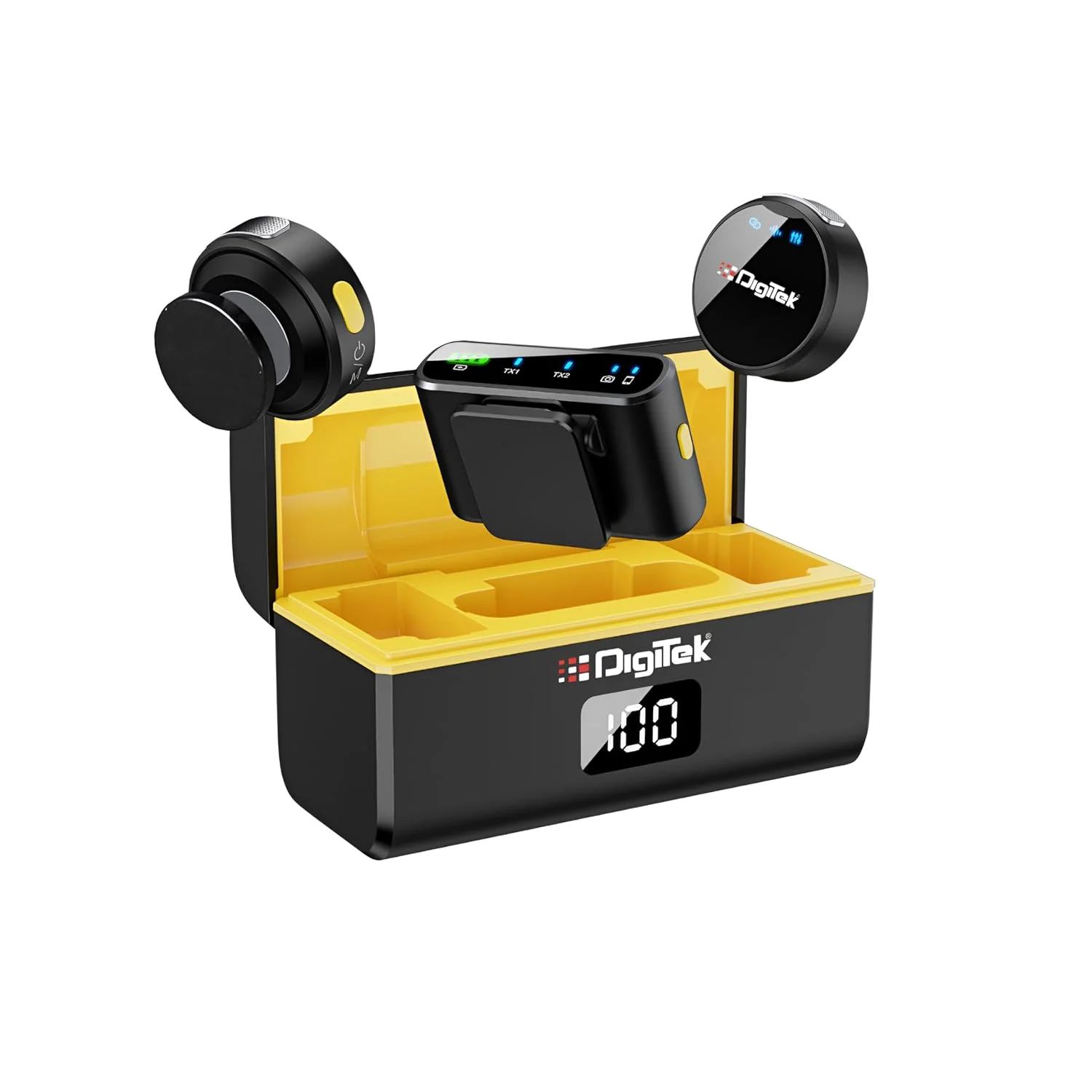Digitek wireless microphone with charging case and dual transmitters