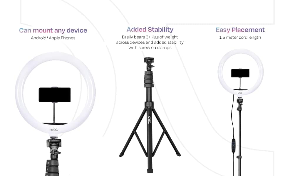 Kreo Ring Light 12" for Video Shooting Professional Studio Light with Stand, Ringlight kit for YouTube Instagram with Accessories (12" RL W/Tripod) - Image 4