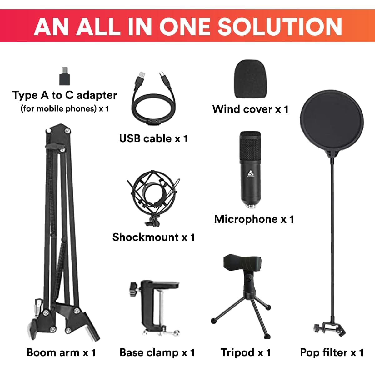 Audio Array USB Condenser Microphone Kit | for Podcasting, Online Meeting, Gaming, Singing & Live Streaming | Boom Arm, Pop Filter, Mic Cover, Spider Shock Mount, Tripod & 2.5M USB Cable | AM-C1 - Image 2