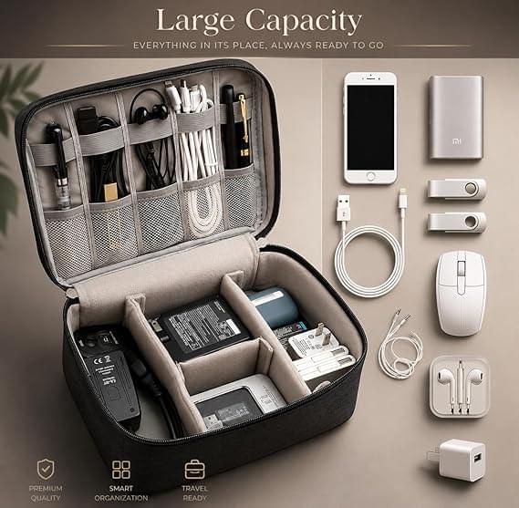 SaleOn Cable Organizer Case Bag – Electronics Accessories Travel Gadget & Hard Disk Bag – Water-Resistant Portable Storage, Sleek Black (6-Month Warranty) - Image 5