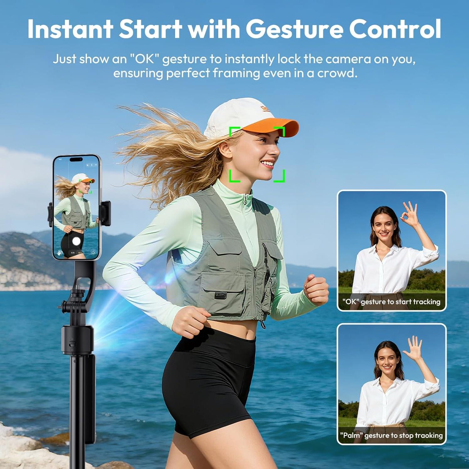 TT23 Auto Face Tracking Tripod for Smartphones, 165cm Cell Phone Selfie Stick, 360° Rotation Tripod with Bluetooth Remote & Gesture Control - Image 3