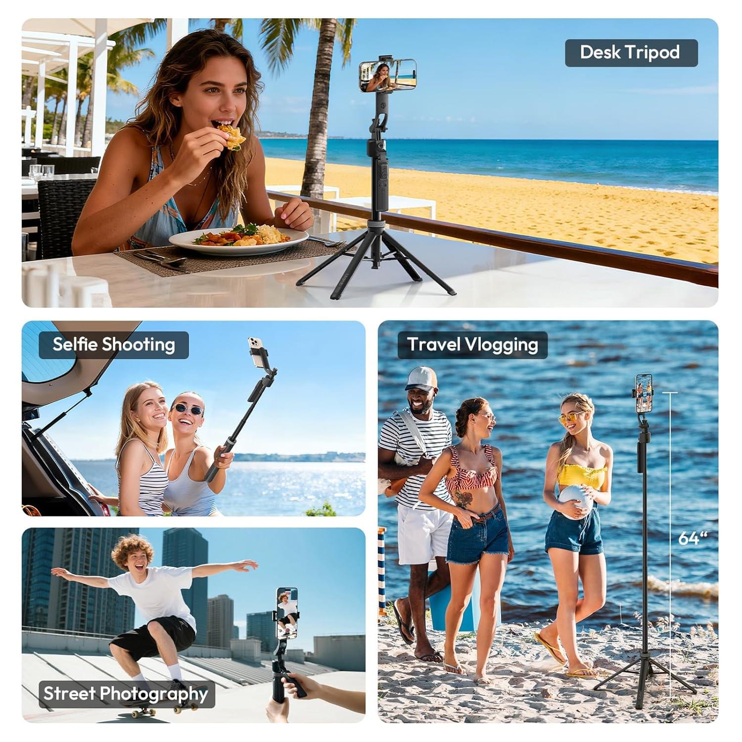 TT23 Auto Face Tracking Tripod for Smartphones, 165cm Cell Phone Selfie Stick, 360° Rotation Tripod with Bluetooth Remote & Gesture Control - Image 2